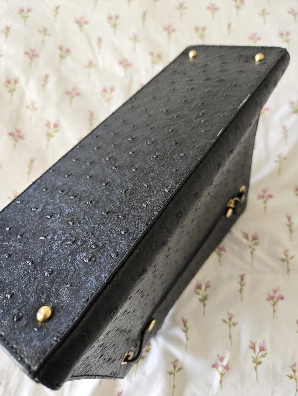 Black Structured Top-Handle Bag with Gold Hardware